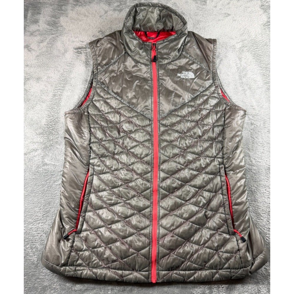 The North Face ThermoBall PrimaLoft Vest Womens Large Gray Coral Quilted Puffer